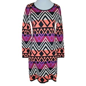 Topin Sweater Dress Womens Medium Geometric diamond  Orange Purple White Black